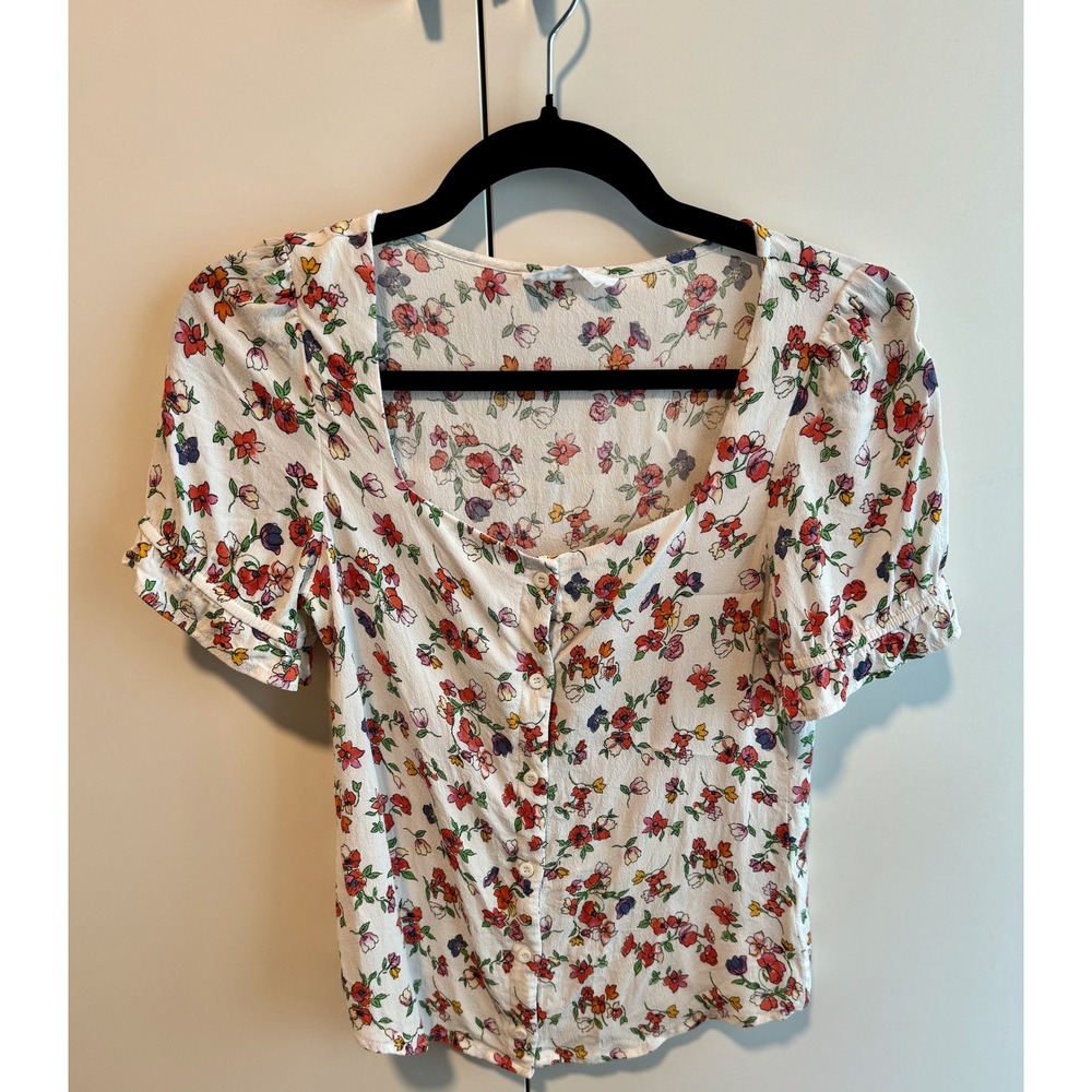Elodie Women White Floral Square Blouse S Cottagecore Coquette Feminine Flirty